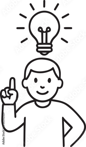 Enlightened Moment: An illustrated individual has a brilliant idea, symbolized by a glowing lightbulb above the head. Depicting the spark of creativity and innovation.