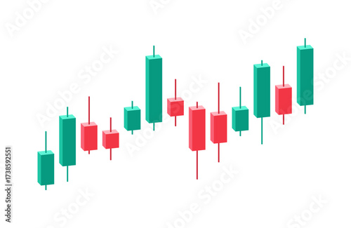 Stock market trading banner. Sall and buy assets. 3D candlestick chart with rise price on stock market. Vector illustration