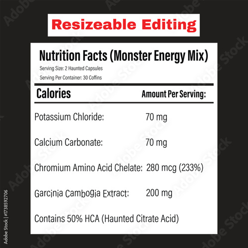 Nutrition Facts Label for Monster Energy Mix