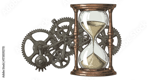 Detailed antique hourglass with intricate gears