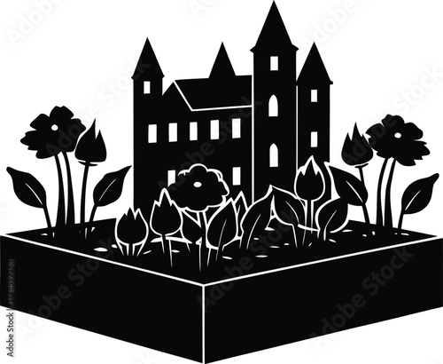 Flower Bed In Town Square Silhouette | Decorative Garden Vector Art