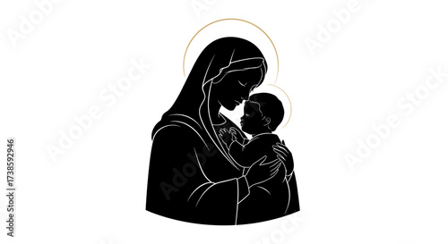 Mother and Child Silhouette: A tender silhouette of a mother cradling a child, a timeless representation of love and devotion, embodies the sacred bond between parent and child.