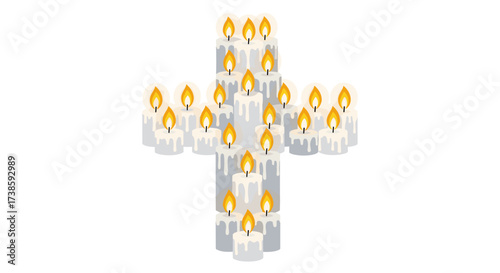 Lit Cross: A symbol of faith and remembrance. This image features a cross made of lit candles against a minimalist backdrop. 