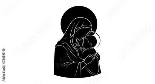 Sacred Bond: A silhouette of a mother tenderly holding her child, a symbol of unconditional love, faith, and spiritual devotion.