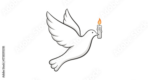 Dove of Remembrance: A serene, stylized dove of peace gracefully soars, delicately carrying a candle, an emblem of hope and remembrance. This image exudes a sense of solace and enduring memory.