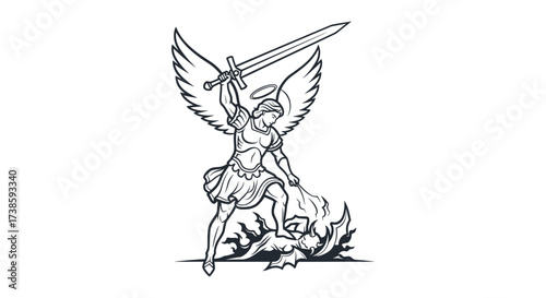 Saint Michael's Triumph: An image of Archangel Michael, wings spread and sword raised, conquering evil.
