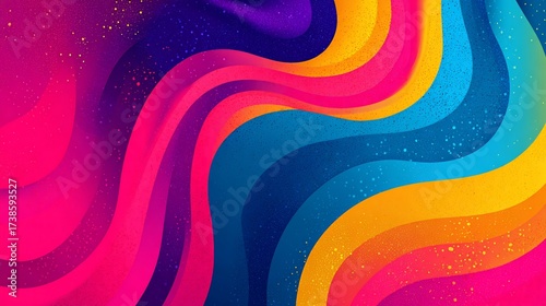 Abstract flowing colorful wavy gradient background with a particle effect, for use as wallpaper