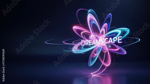 Luminous Digital Sculpture of Abstract Petals in Neon Colors