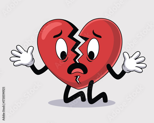 Sad broken heart character kneeling down
