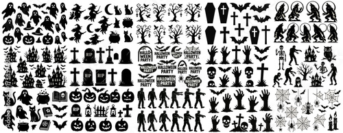 Collection of halloween silhouettes icon and character. All element for design