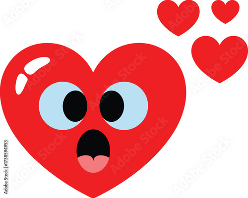 Surprised red heart isolated on white background