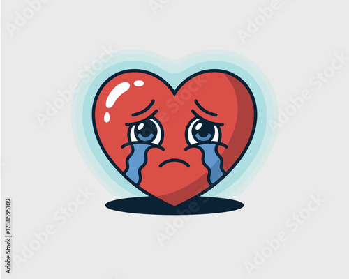 Sad crying heart cartoon character