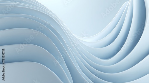Abstract light blue layered curves wave in studio, with blurred gradients for design