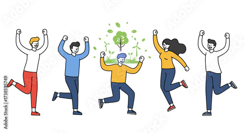 Group celebrating nature with excitement and joyful energy