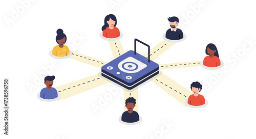 Network connectivity concept with diverse people in isometric style