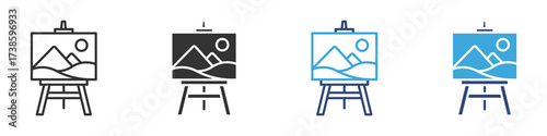 Landscape artwork displayed on artists easel icon, vector illustration ,