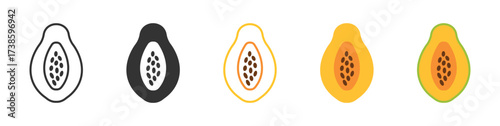 Papaya icon set in outline and flat style, vector illustration ,