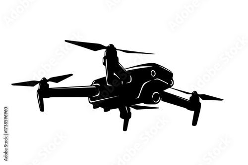 Black Vector Silhouette: Drone or UAV Flying with Modern Lines	