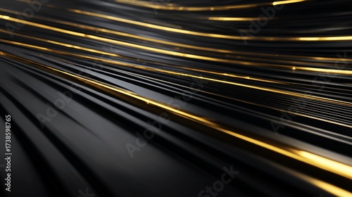 Abstract wavy golden lines on black background, data flow visual, for modern design