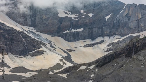 Time lapse, Melting glacier in the Swiss Alps. Clariden Glacier, Klausen Pass, canton of Uri, Switzerland