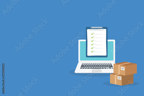 Online delivery - computer with checklist order and packages	