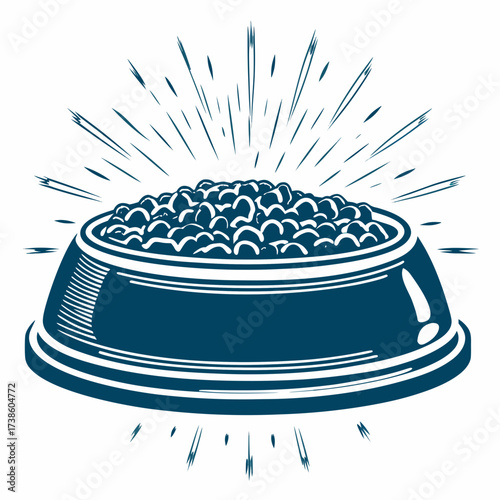 Dog food bowl filled with kibble isolated on white background  