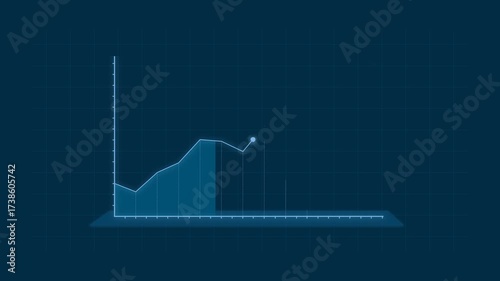 Glowing blue line graph progress animation with smooth data motion rising up on dark blue background. 4K animated chart for business growth, profit visualization, and market up.