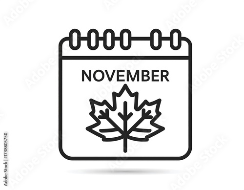 November Calendar with Maple Leaf Icon.