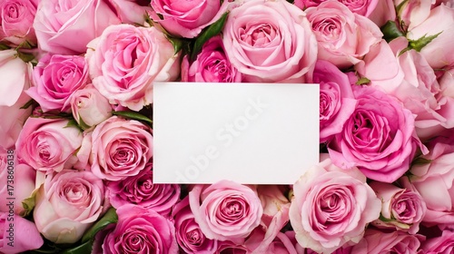 Blank card amidst stunning pink roses, perfect for a message of love or greetings
