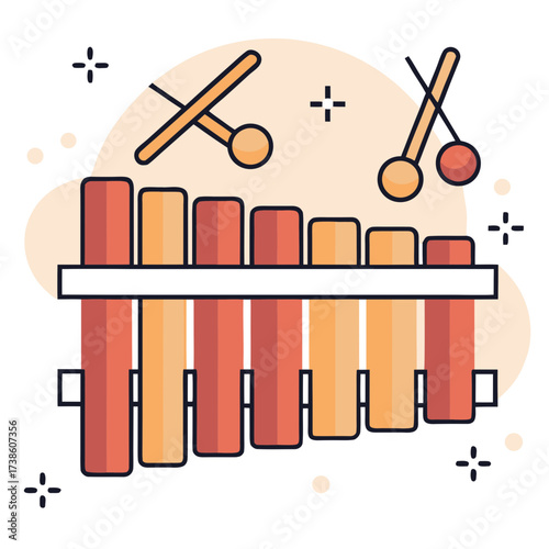 Colorful xylophone with mallets on abstract background  