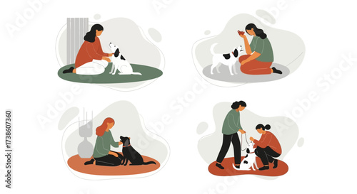 Creative Illustrations Depicting People Interacting With Dogs Showing Training Care and Companionship
