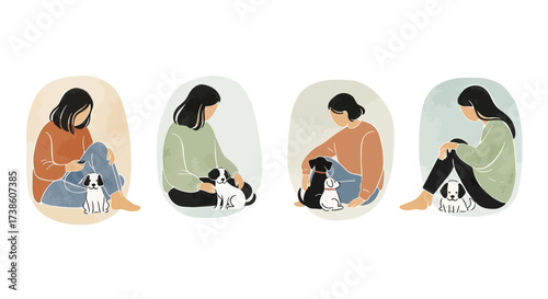 Gentle Companionship A Tender Moment Shared Between Humans and Their Beloved Canine Friends Expressed Through Soft Watercolor Art