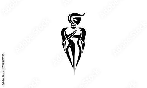 Vector silhouette of a modern robot. Humanoid robot icon, symbol, AI robot logo.	