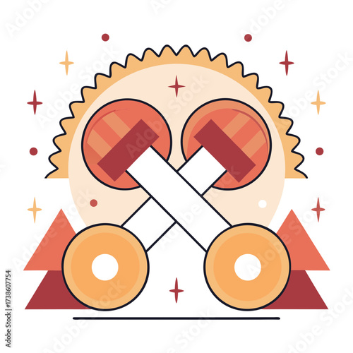 Dumbbells illustration with geometric shapes in modern style  