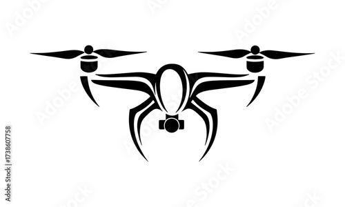 Vector silhouette of a modern drone with camera. Drone icon, symbol, drone logo.	