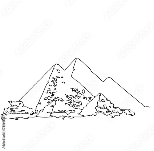 Mountain silhouette - vector icon. Rocky peaks. Mountains ranges. Black and white mountain icon