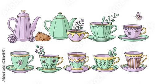 Charming Teaware Collection Featuring Delicate Floral Designs and Pastel Hues Perfect for Afternoon Tea Parties and Whimsical Settings