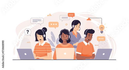 Diverse Customer Service Team Providing Support and Assistance with Professionalism and Efficiency