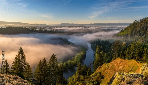 rolling fog along sandy river valley in clackamas county oregon during sunrise