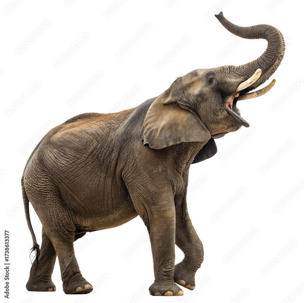 Fototapeta premium Majestic African elephant profile, showcasing intricate skin texture and wise eye, a powerful symbol of nature's grandeur and resilience. 