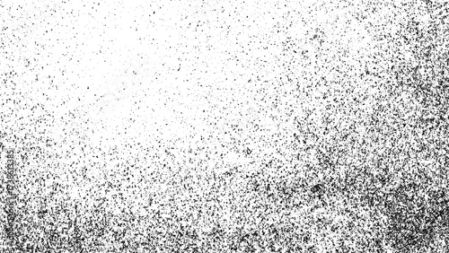 Black scattered dot pattern on white background. Grainy stipple noise texture for design overlay. Abstract vector halftone effect.