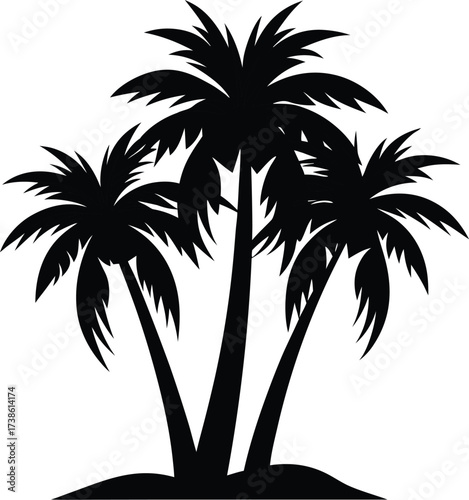 Silhouette of three palm trees on a white background