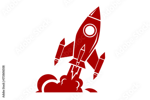 Black Vector Silhouette: Retro-Futuristic Rocket Launch (Abstract)	