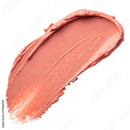  Pinkish-orange cosmetic makeup creamy texture swatch isolated on black background for beauty product