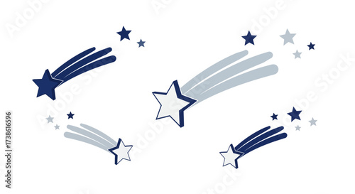 Dynamic shooting stars in flat design with blue and white colors