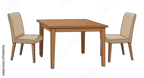 Modern dining table set with two chairs in wooden finish