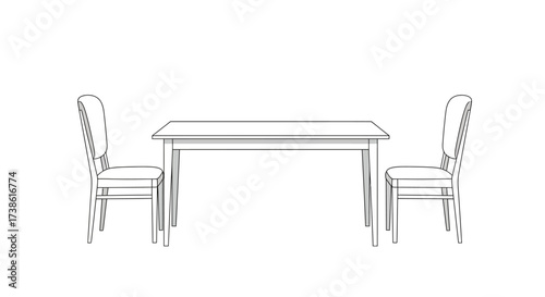 Linear dining table with chairs minimalist design outline