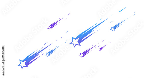 Colorful gradient shooting stars in motion on white background