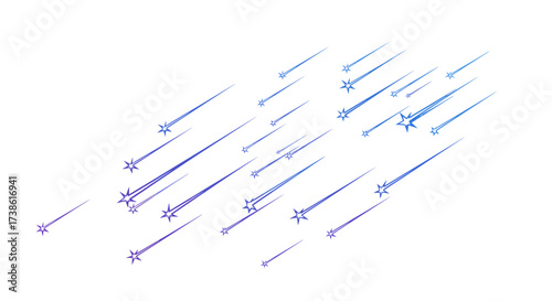 Shooting stars in gradient motion across night sky