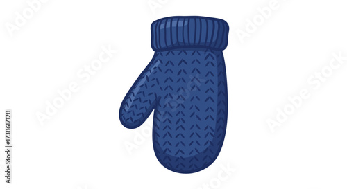 Cozy blue winter knitted mitten on white background